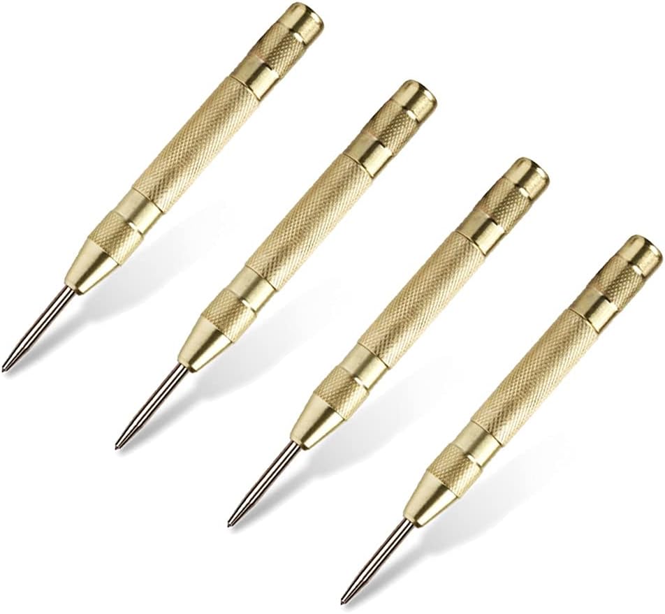 4 Pack Automatic Center Punch, 5.1′′ Length Brass Automatic Spring Loaded Drill Punch Tool, Fixed Point & Car Window Glasses Break — PAMISO