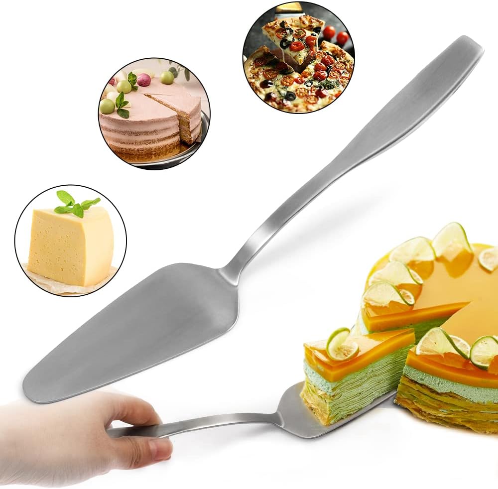 Pie Spatulas Sever Stainless Steel , 2 Pack Small Turner Spatula Set, Pie Cake Server, 9.4 Inch Stainless Steel Slotted turner and 10.2 Inch PIZZA Pie Sever — view 3