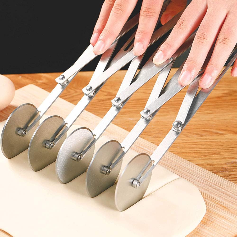 5 Wheel Pastry Cutter, Pasta Cutter, Adjustable Stainless Steel Round Dough Cutter Roller Cookie Pastry — PAMISO