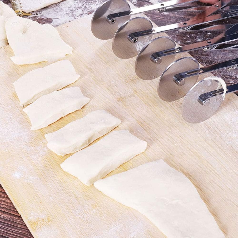 5 Wheel Pastry Cutter, Pasta Cutter, Adjustable Stainless Steel Round Dough Cutter Roller Cookie Pastry — view 4