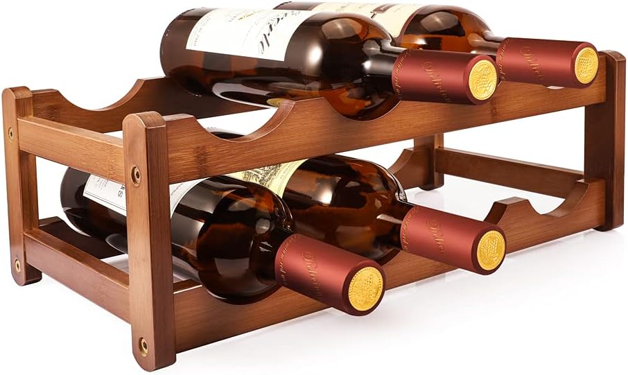 2-Tiers Wine Rack, 8-Bottles Bamboo Wine Stand Holder Wine Rack Countertop for Pantry, Kitchen, Bars, Wine Cellar — PAMISO